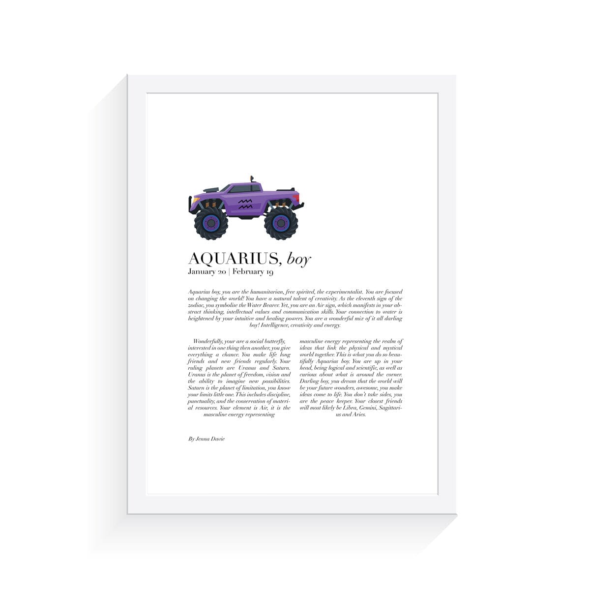 Monster Truck Zodiac A4 Print (Aquarius)