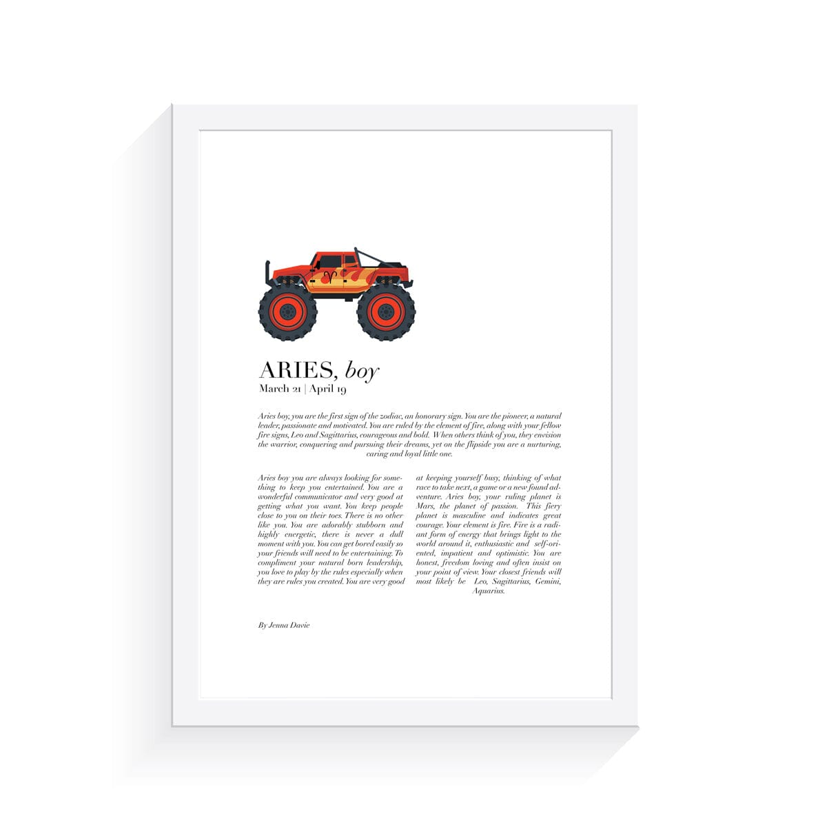 Monster Truck Zodiac A4 Print (Aries)