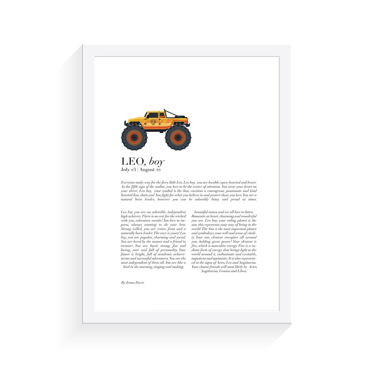Monster Truck Zodiac A4 Print (Leo)