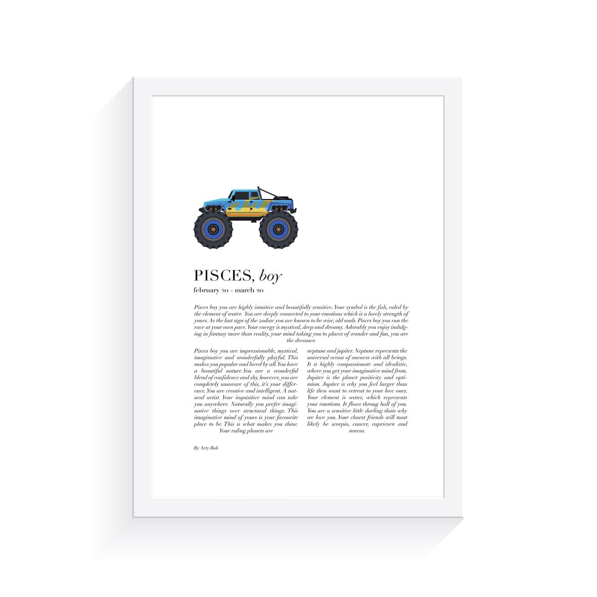 Monster Truck Zodiac A4 Print (Pisces)