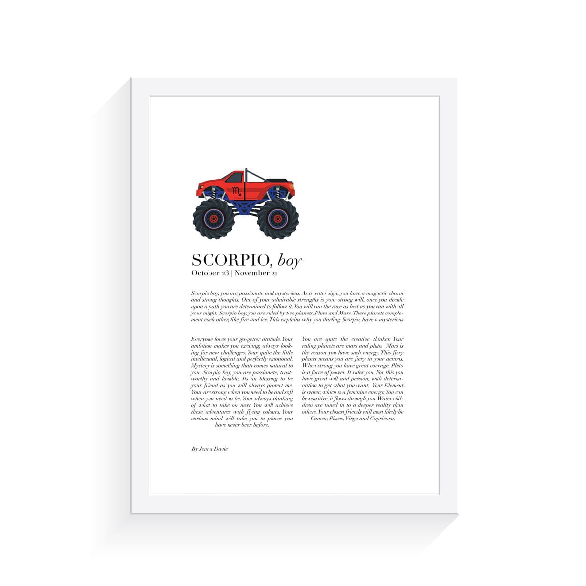 Monster Truck Zodiac A4 Print (Scorpio)