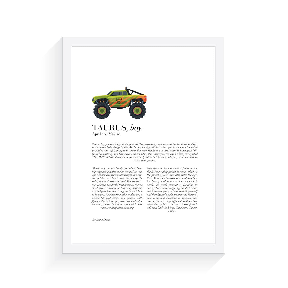 Monster Truck Zodiac A4 Print (Taurus)
