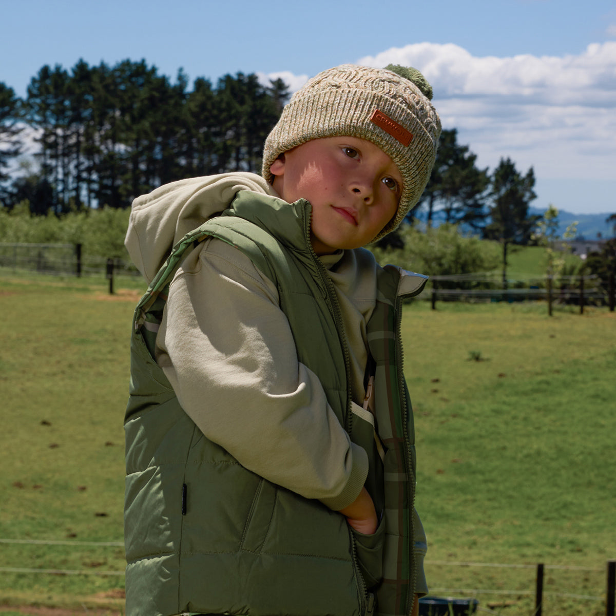 Pom Pom Beanie (Olive Speckle)