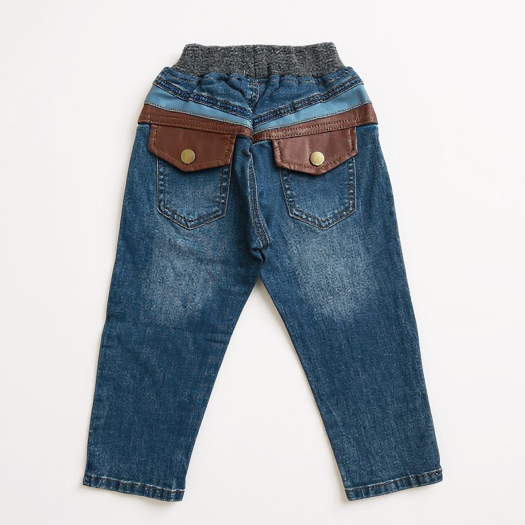 Leather Pocket Denim Jeans