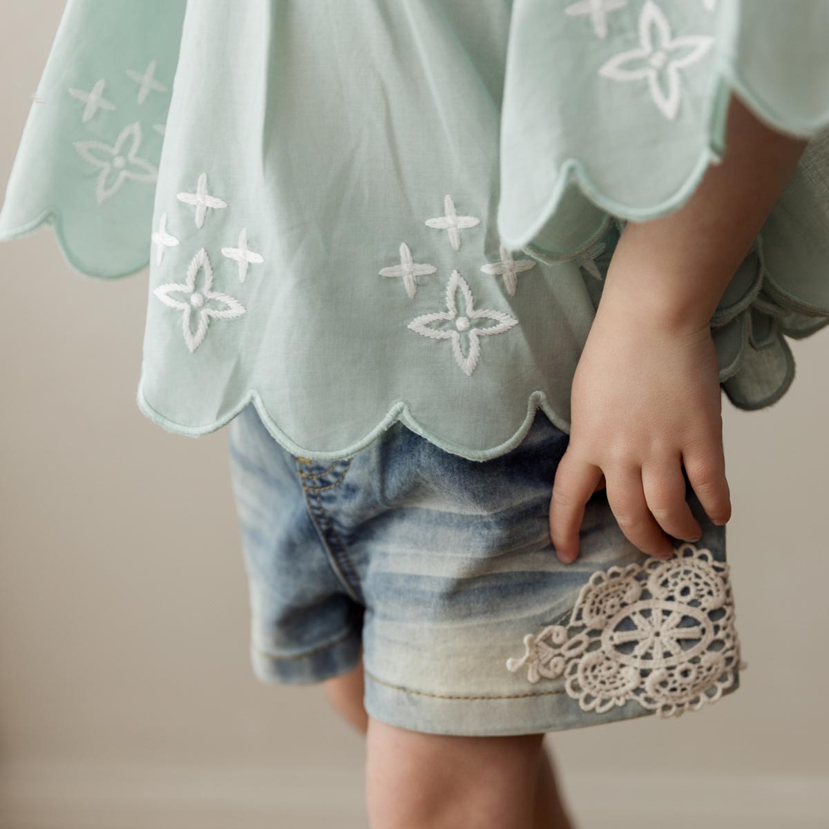 Lace Patch Denim Shorts