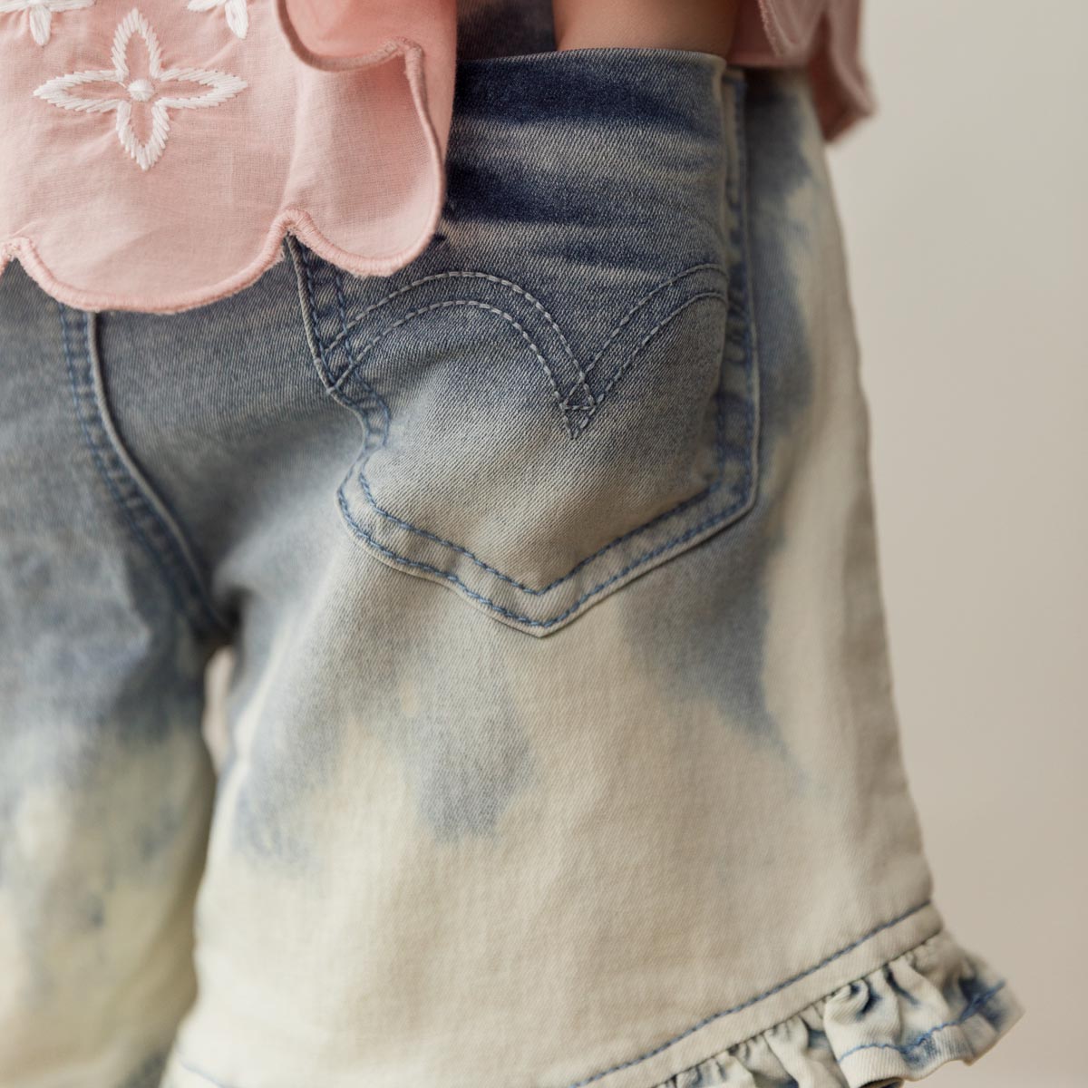 Acid Wash Frill Denim Shorts