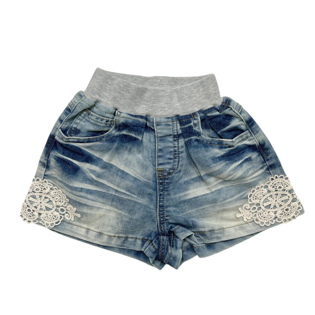 Lace Patch Denim Shorts