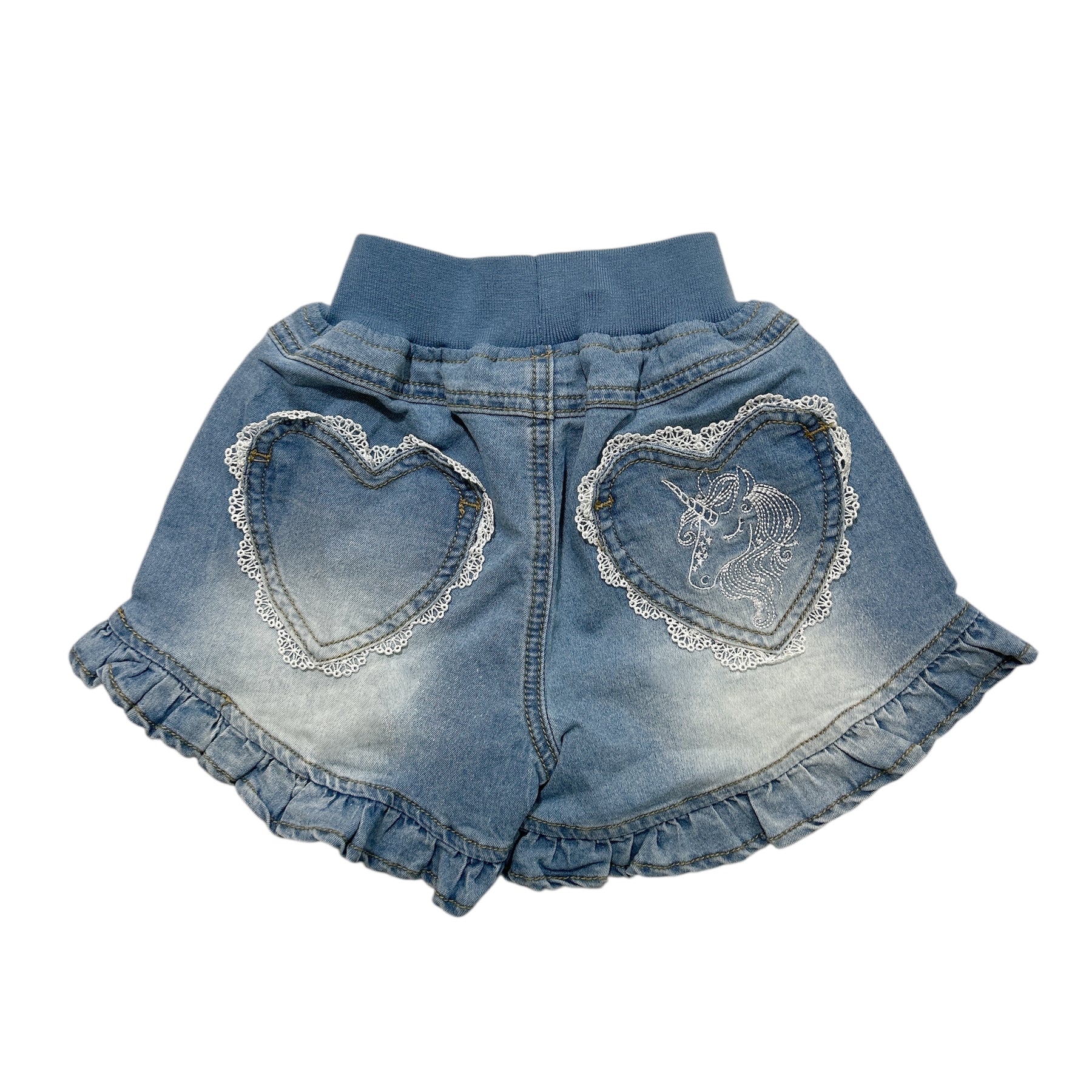 Unicorn Frill & Lace Denim Shorts