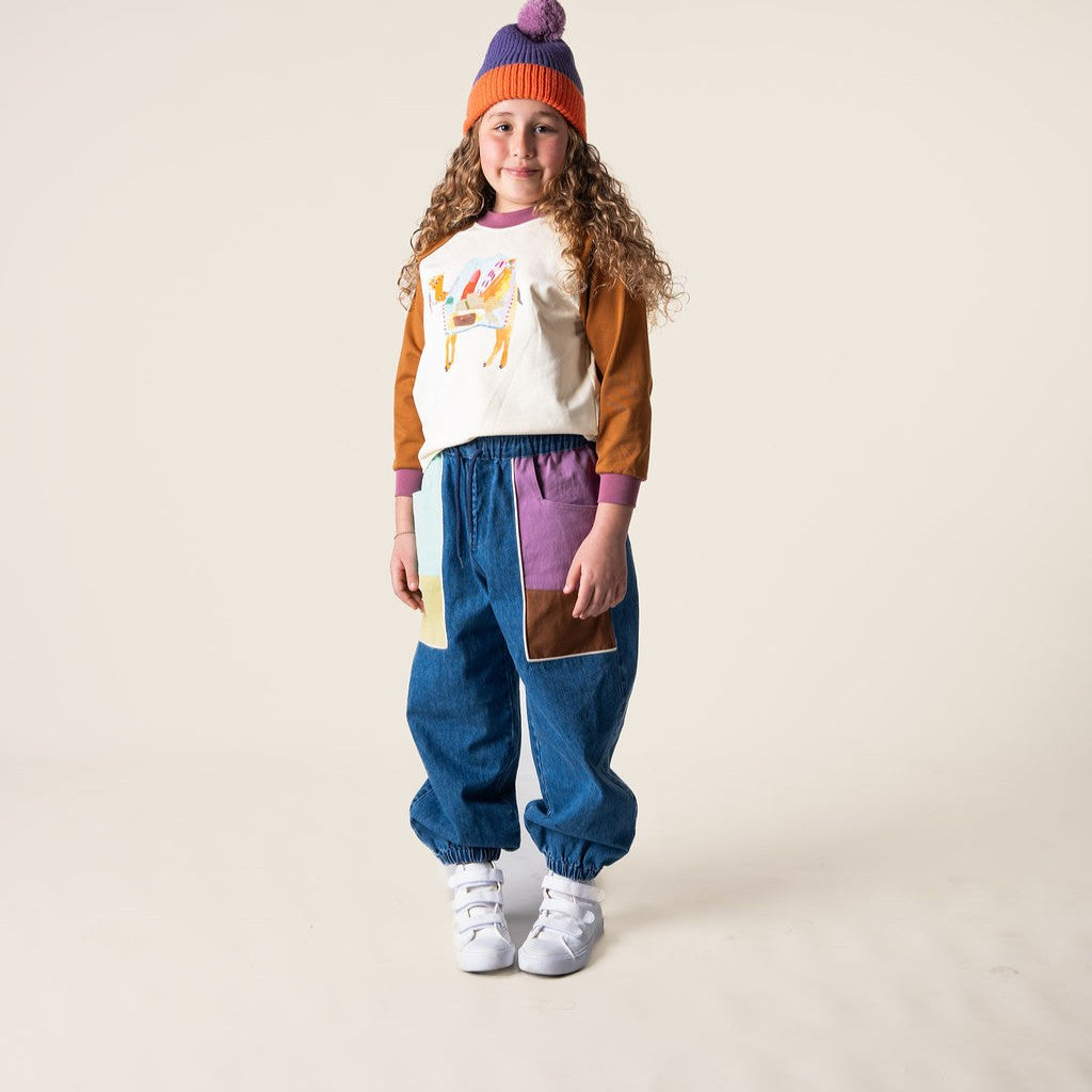 Denim Barrel Pants (Colour Block)
