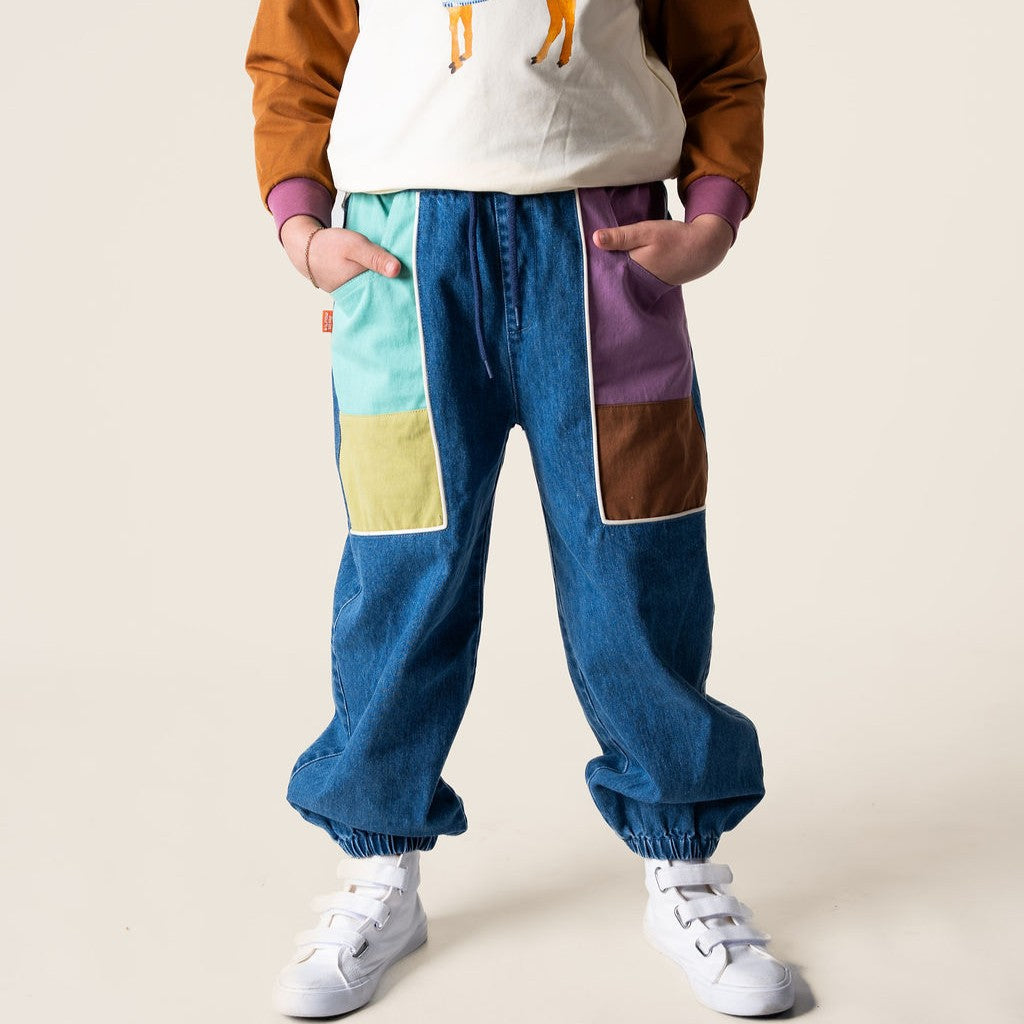 Denim Barrel Pants (Colour Block)