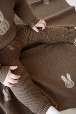 Bunny Knitted Blanket - Sepia Marle