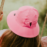 Ponytail Bucket Hat With Strap - Baby Pink
