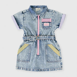 Pastel Pop Piper Denim Belted Dress