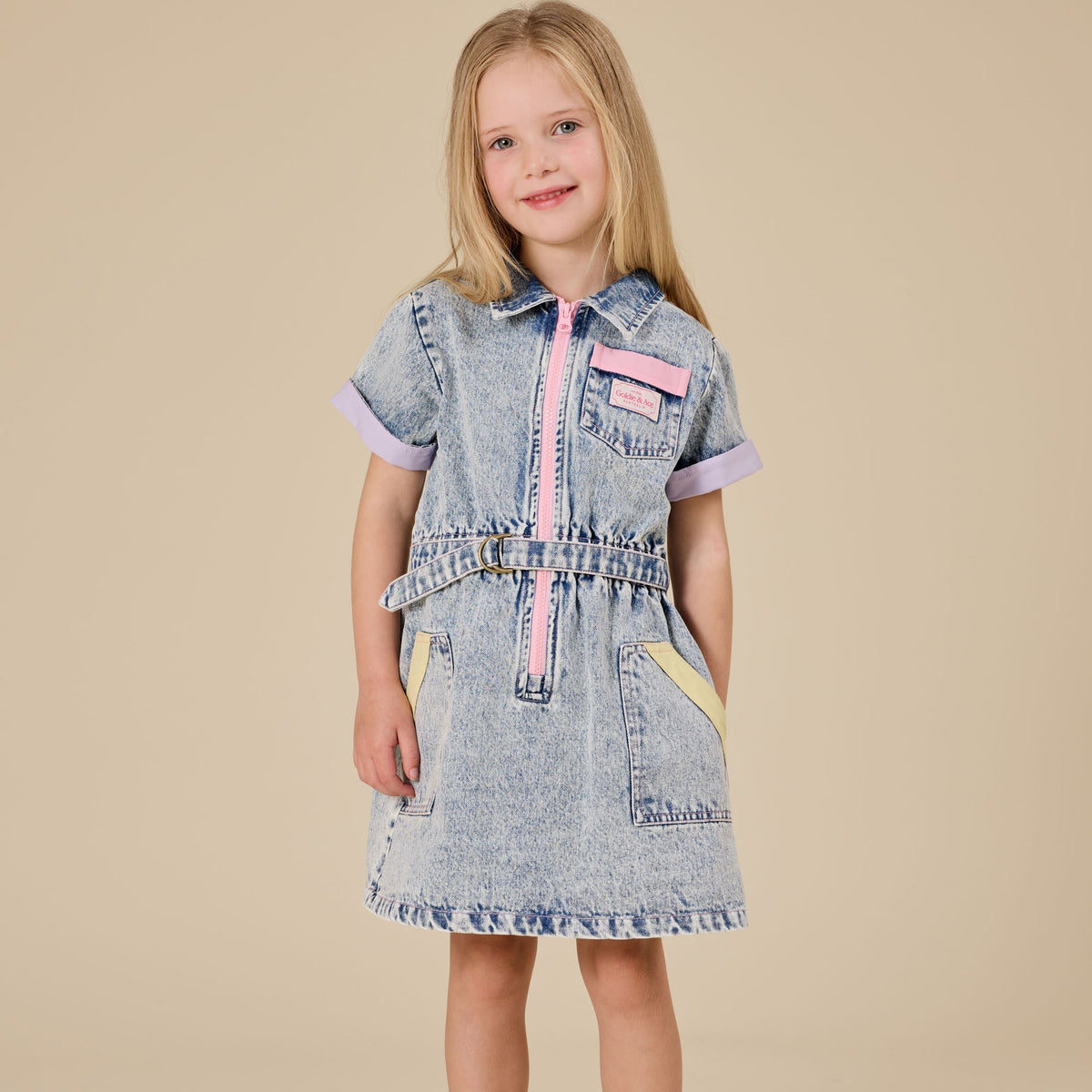 Pastel Pop Piper Denim Belted Dress