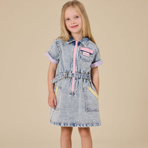 Pastel Pop Piper Denim Belted Dress