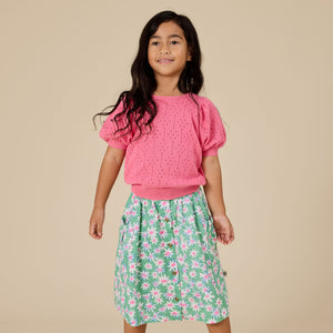 Pointelle Puff Knit Top