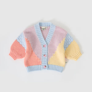 Colour Block Knit Cardigan (Blue/Pink)