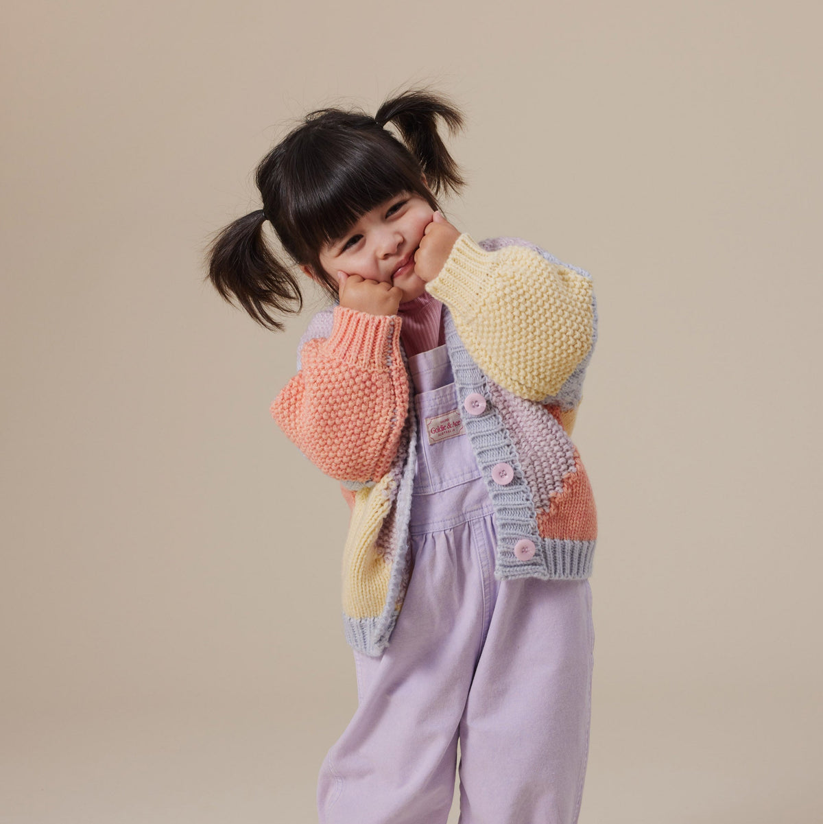 Colour Block Knit Cardigan (Blue/Pink)