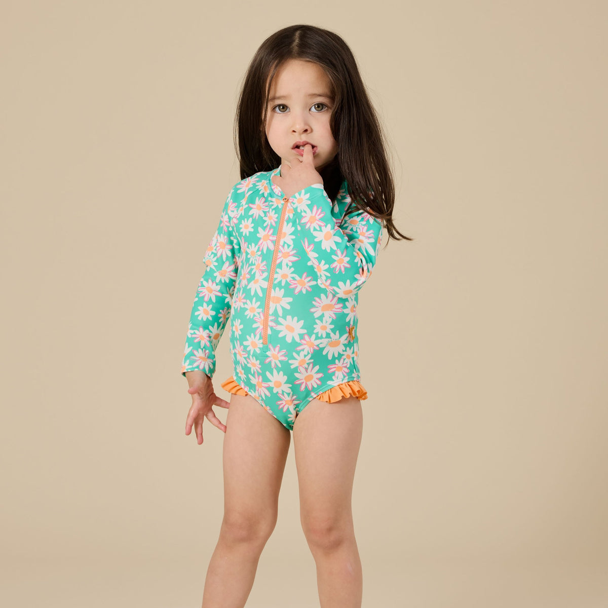 Daisy Patch Long Sleeve Frill Swimsuit