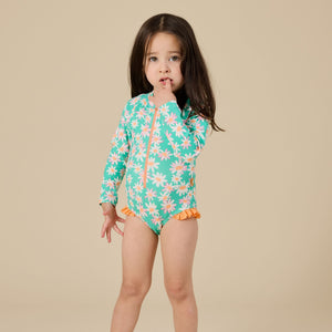 Daisy Patch Long Sleeve Frill Swimsuit