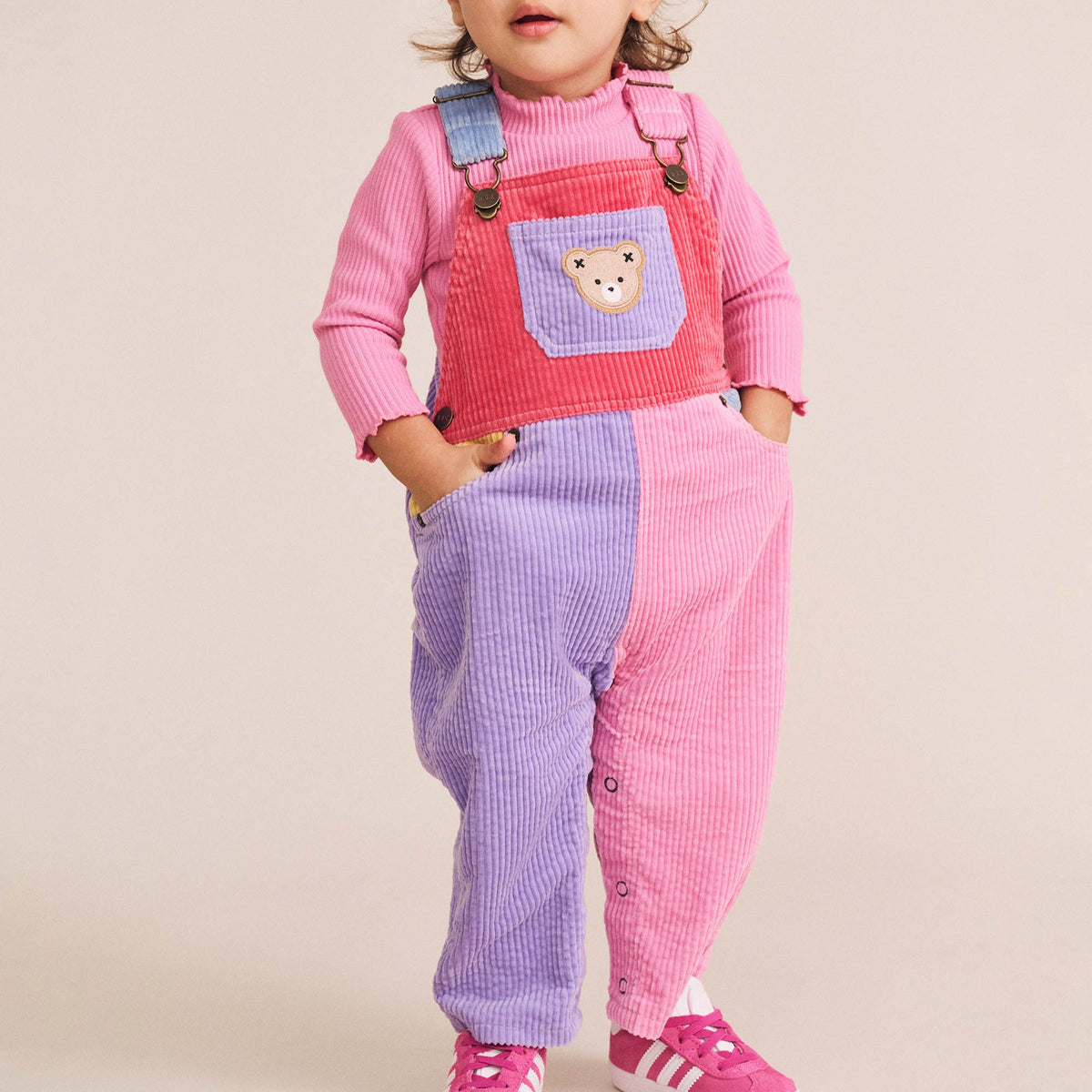 Colour Block Girl Cord Overalls