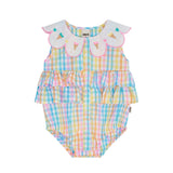 Ice Cream Rainbow Check Collar Romper