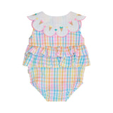 Ice Cream Rainbow Check Collar Romper