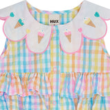 Ice Cream Rainbow Check Collar Romper