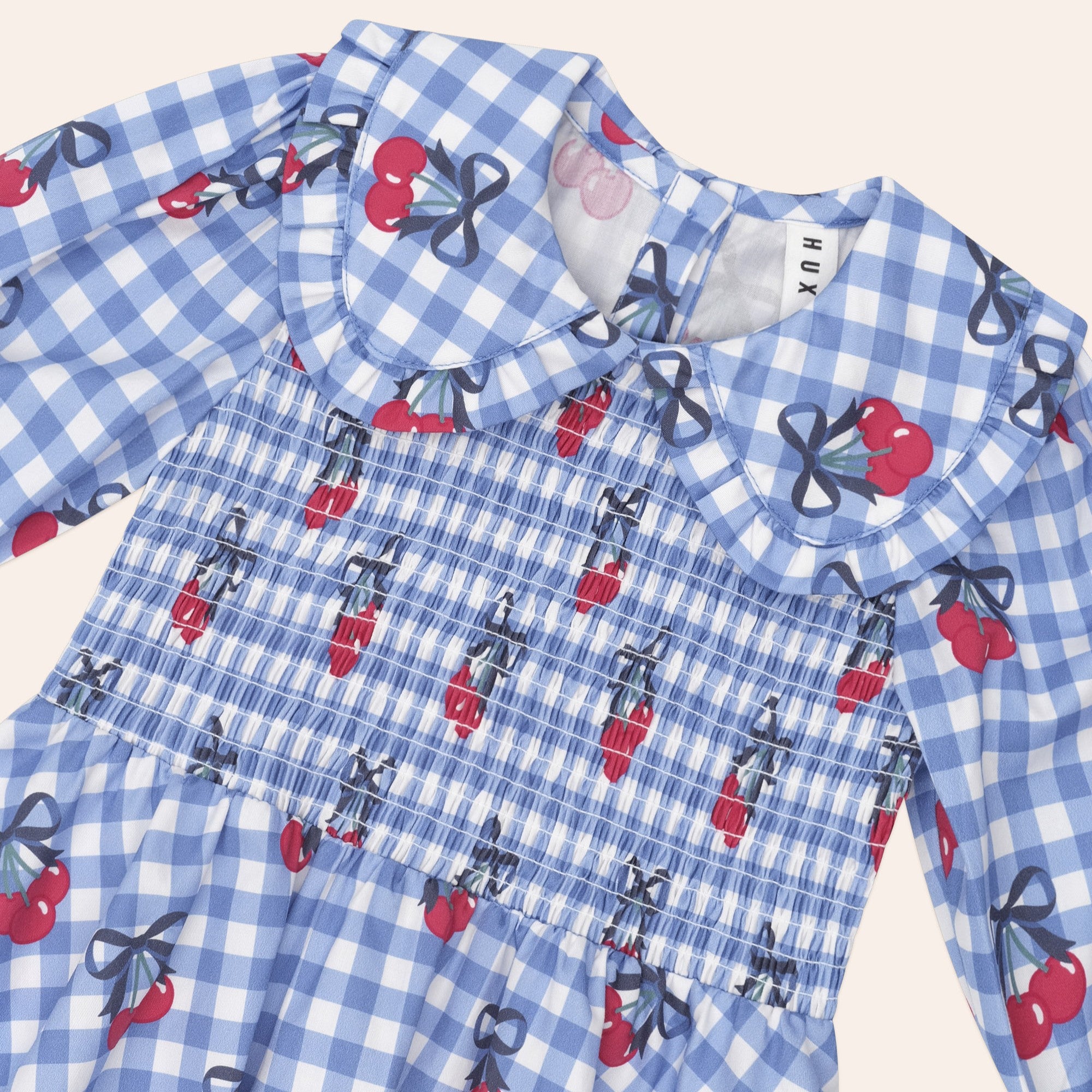 Cherry Gingham Shirred Dress