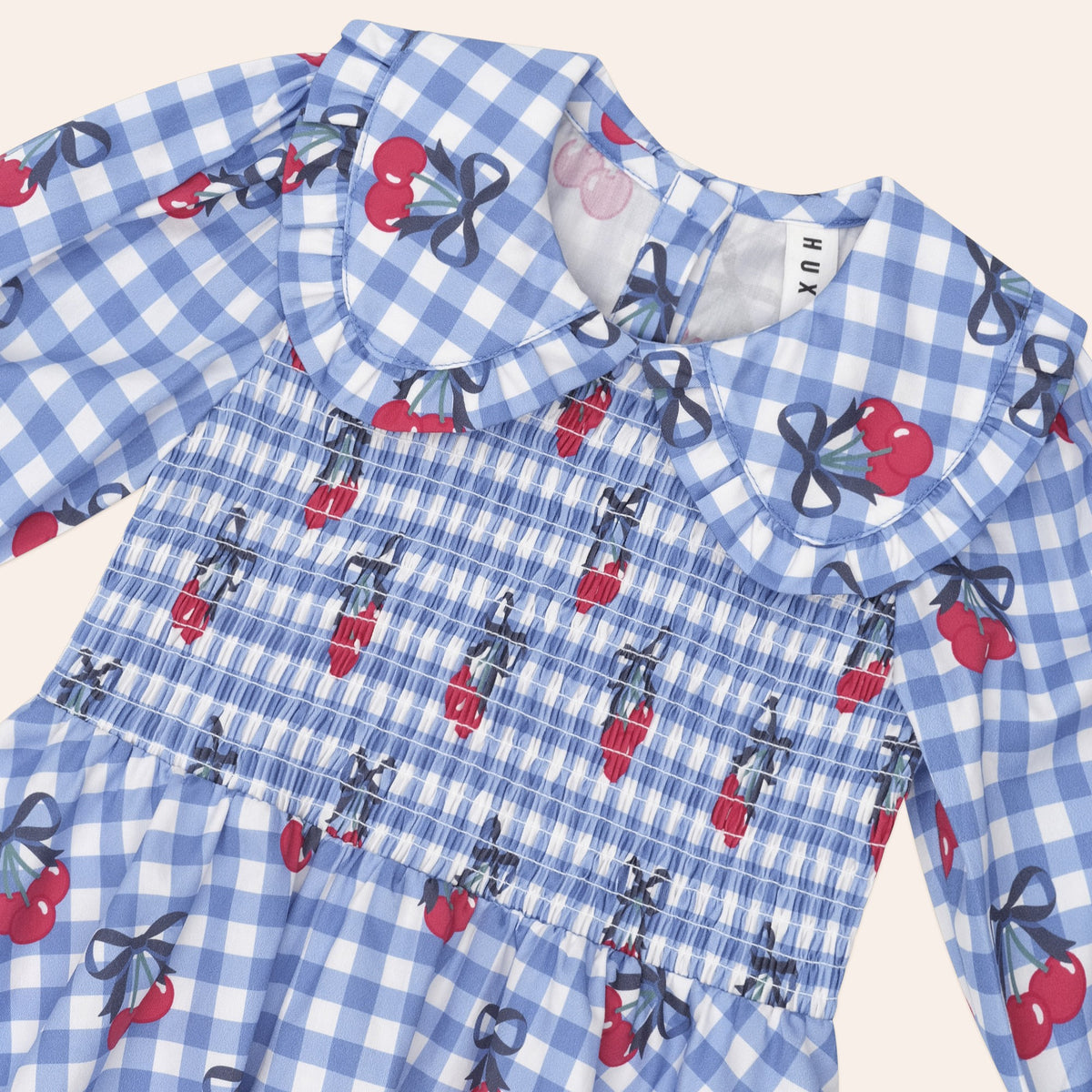 Cherry Gingham Shirred Dress