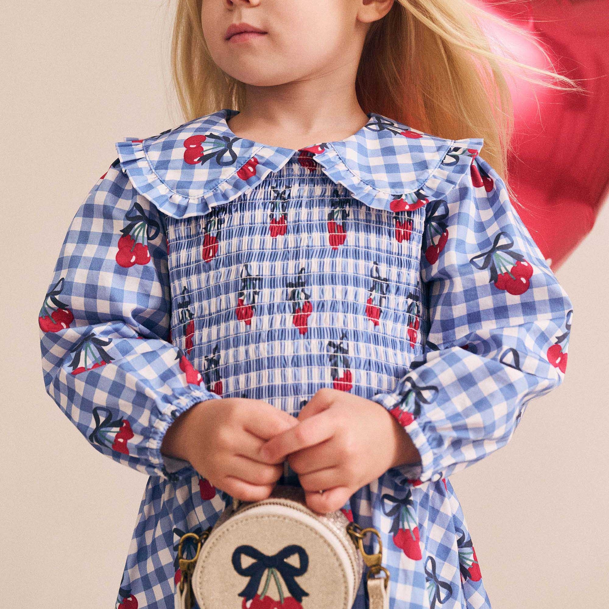 Cherry Gingham Shirred Dress