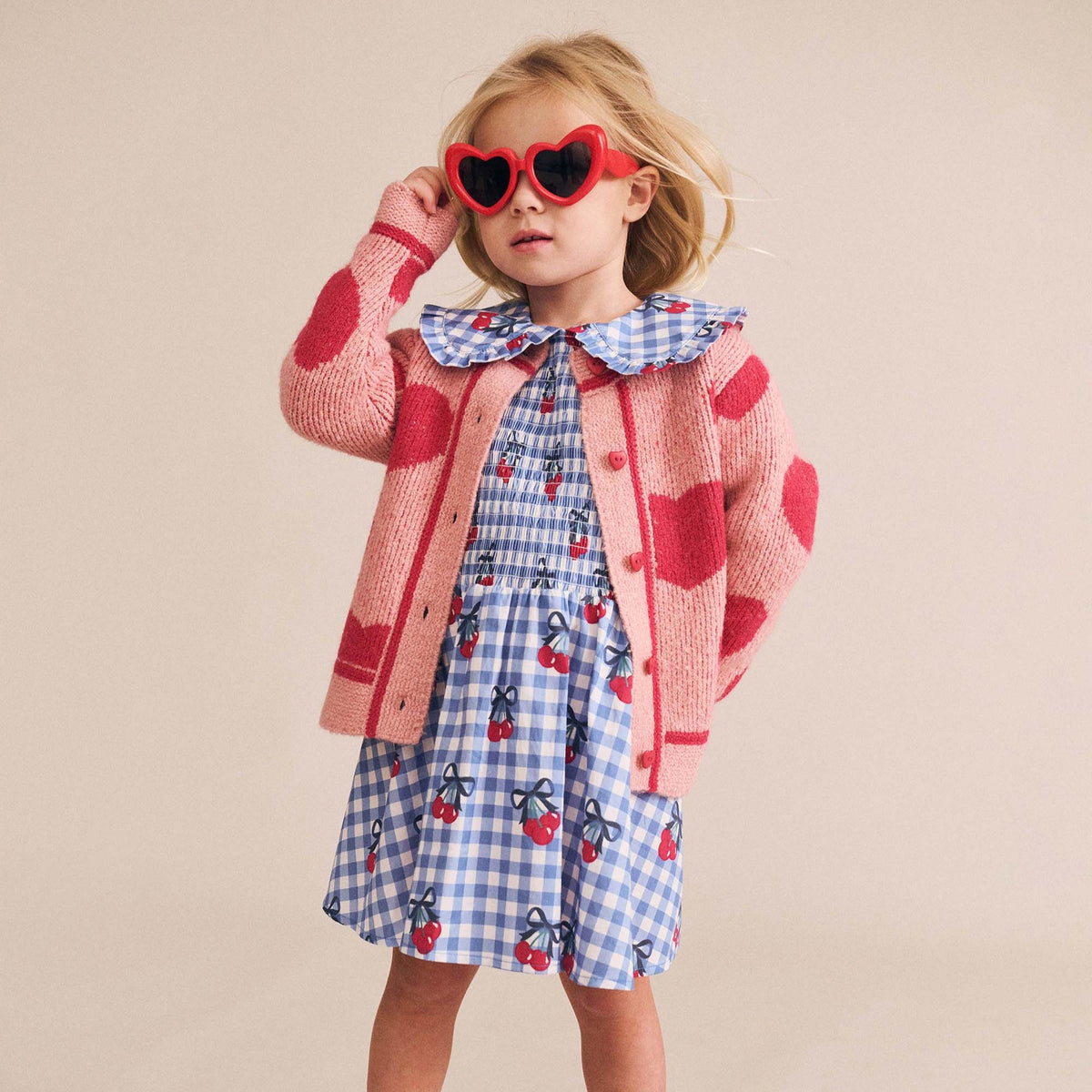 Cherry Gingham Shirred Dress