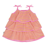 Tropical Fruit Stripe Tiered Dress