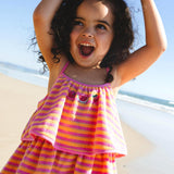 Tropical Fruit Stripe Tiered Dress