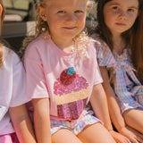 Sequin Strawberry Cupcake Drop Shoulder Tee