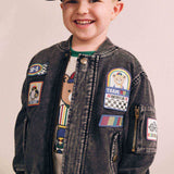 Black Knit Denim Patches Jacket