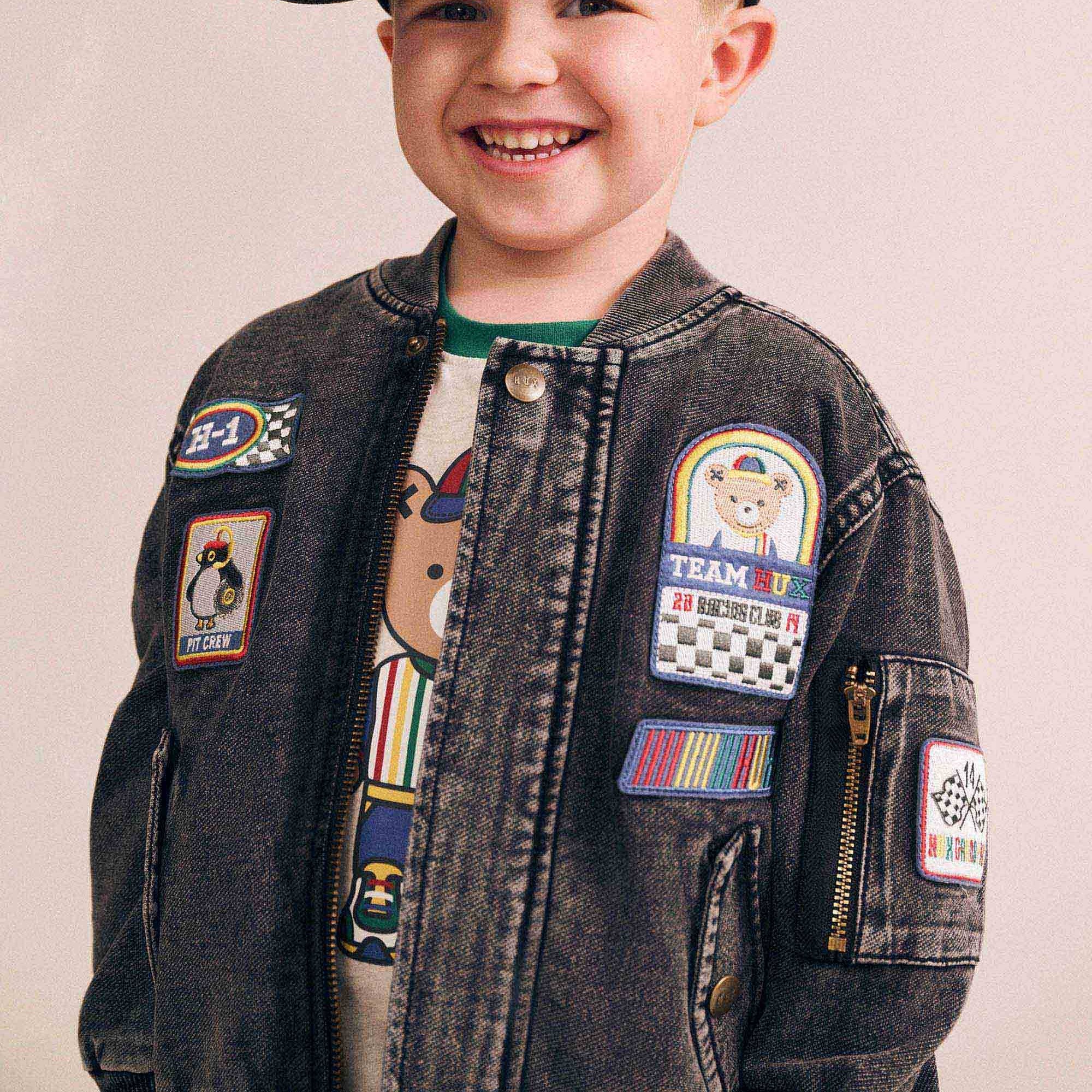 Black Knit Denim Patches Jacket