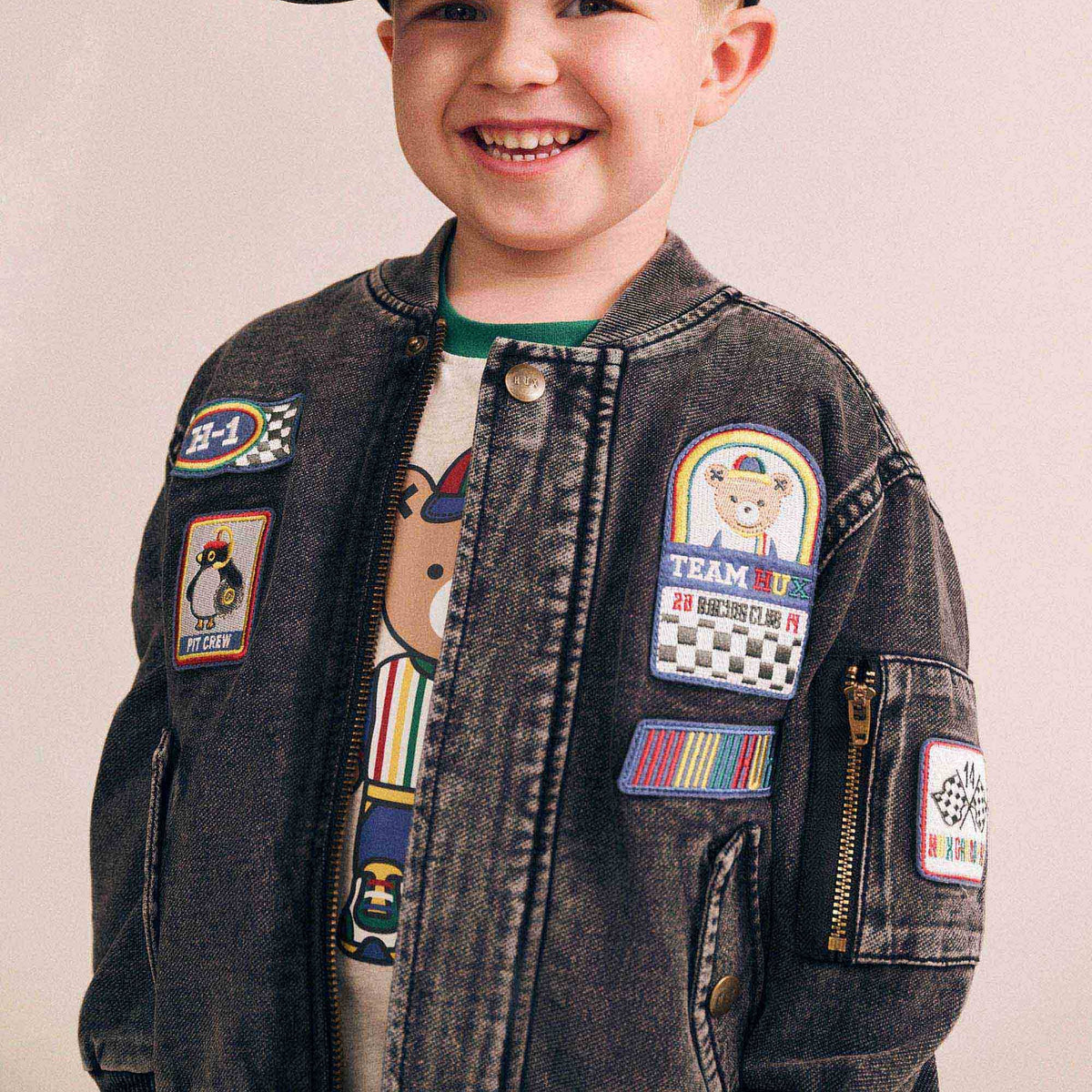 Black Knit Denim Patches Jacket