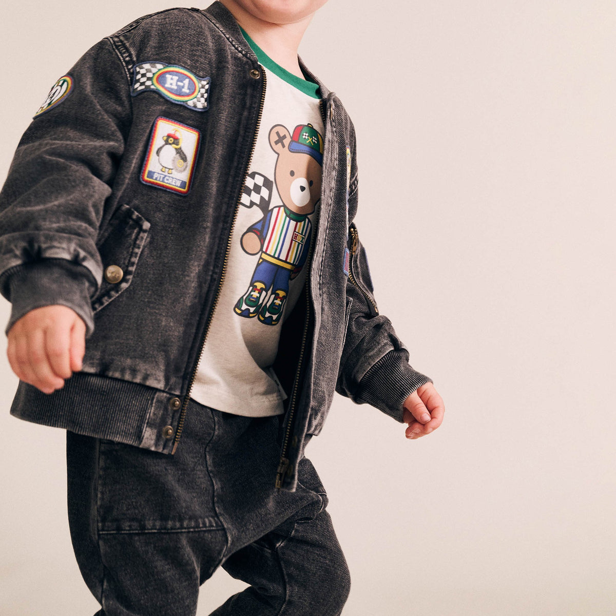 Black Knit Denim Patches Jacket