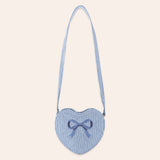 Stripe Denim Bow Heart Handbag