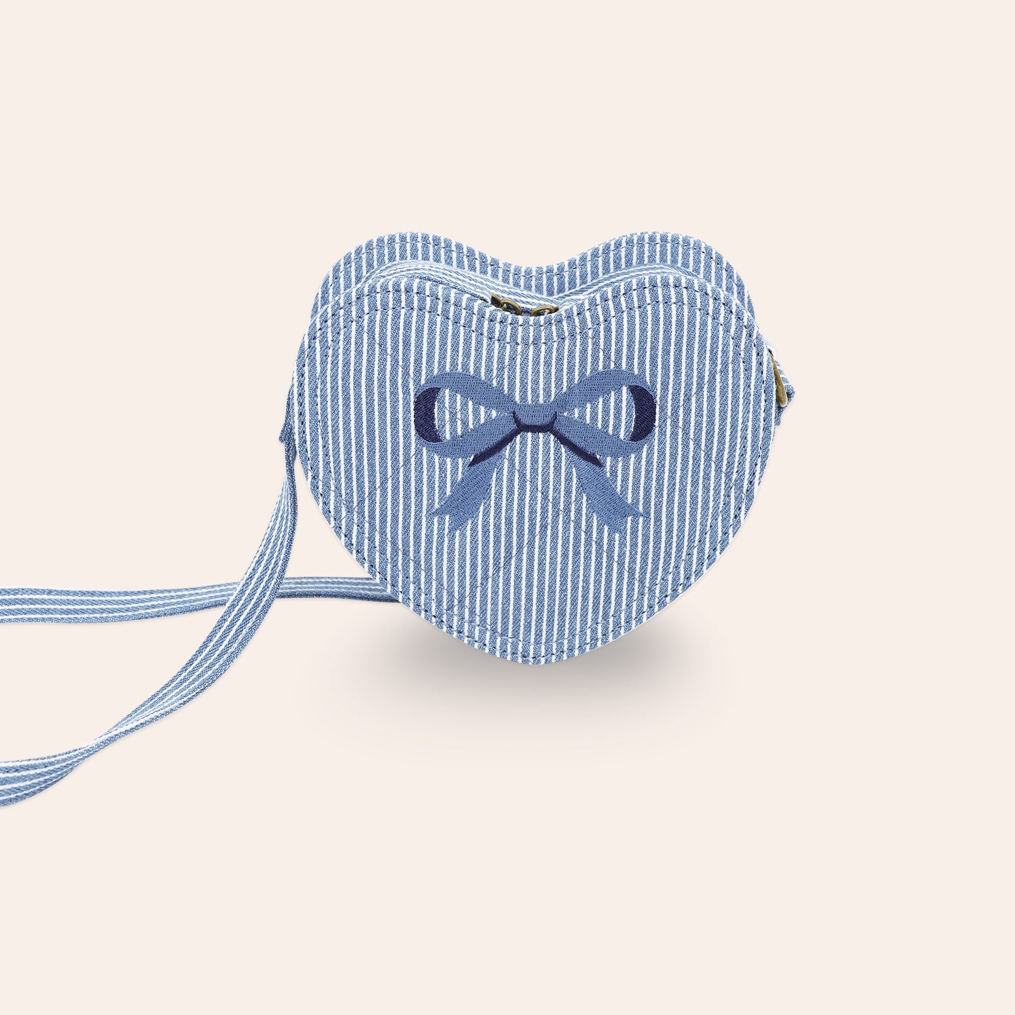 Stripe Denim Bow Heart Handbag