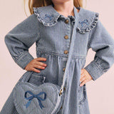 Stripe Denim Bow Heart Handbag