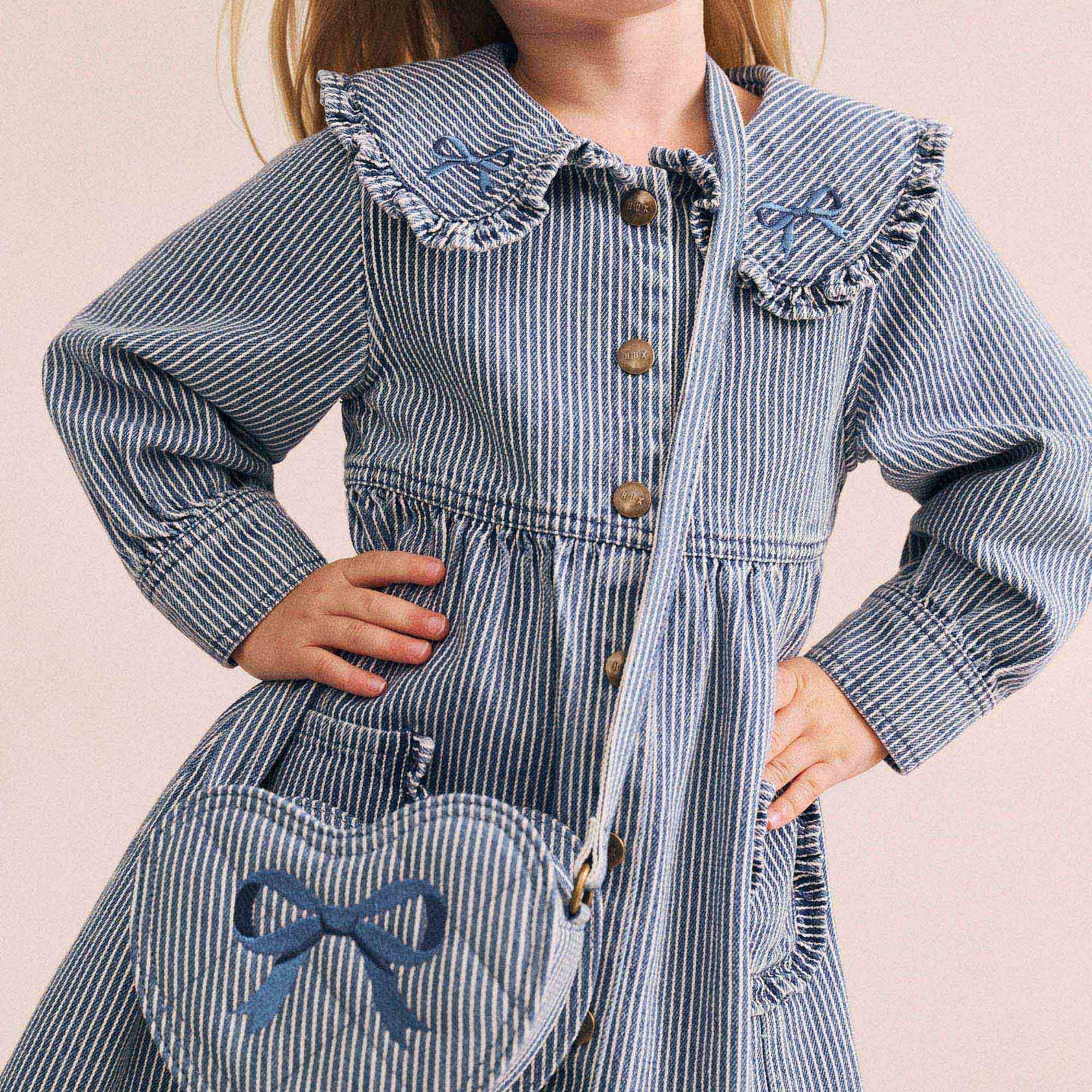 Stripe Denim Bow Heart Handbag