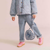 Stripe Denim Bow Heart Handbag
