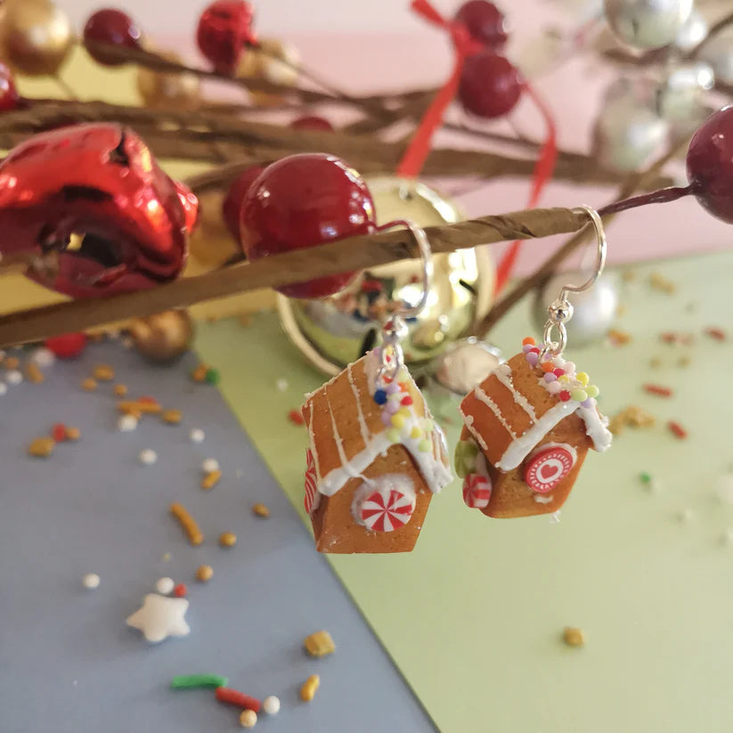 Gingerbread House Dangly Earrings