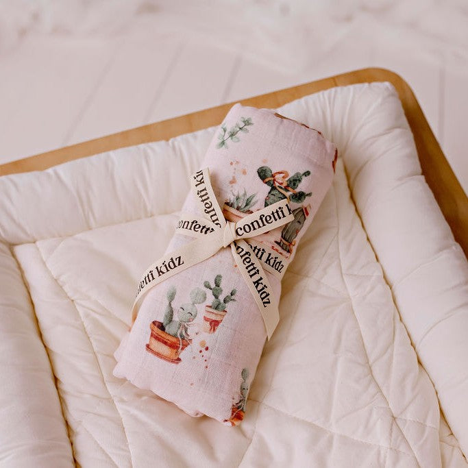 Happy Cactus Muslin Swaddle