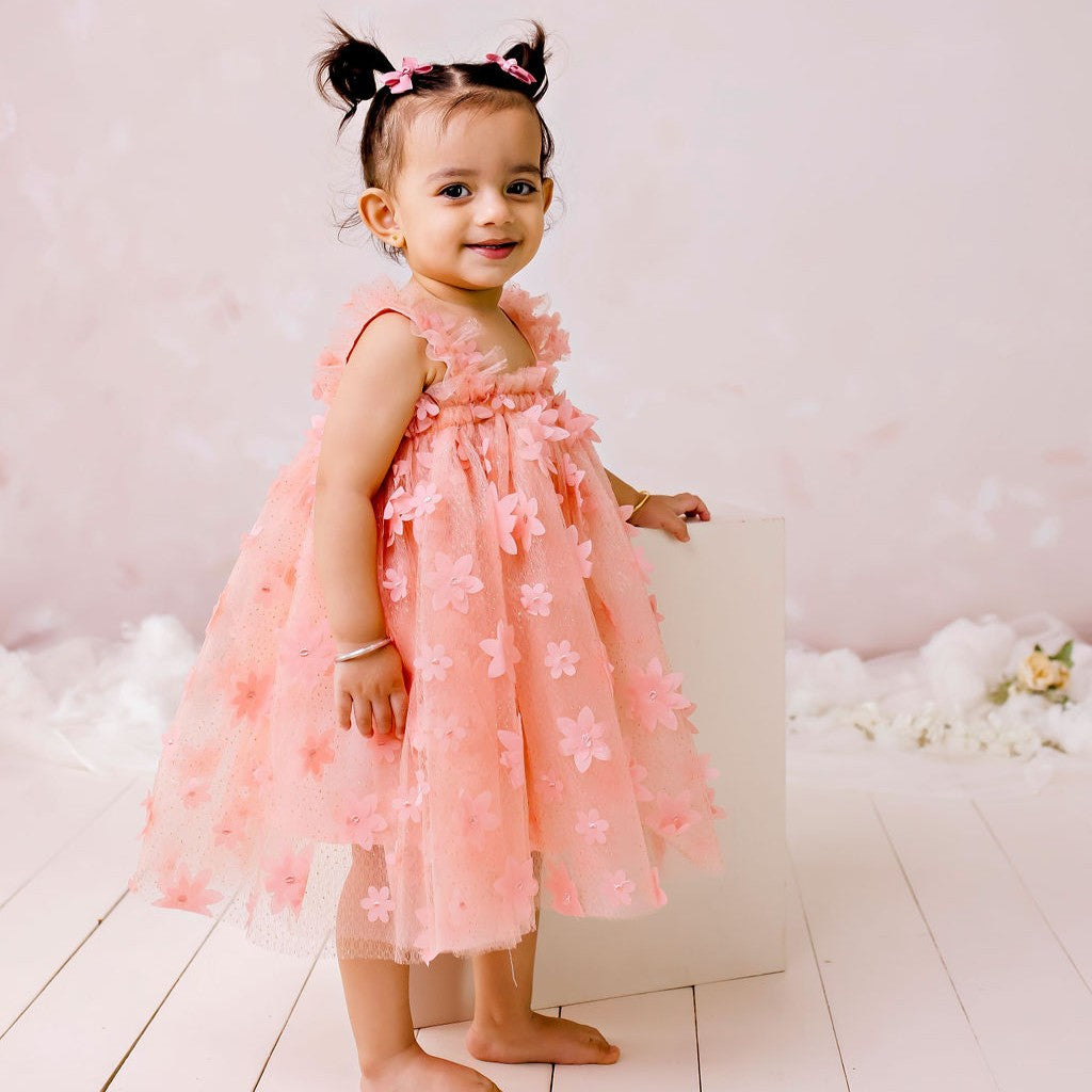 Floral Tulle Party Dress (Peach)