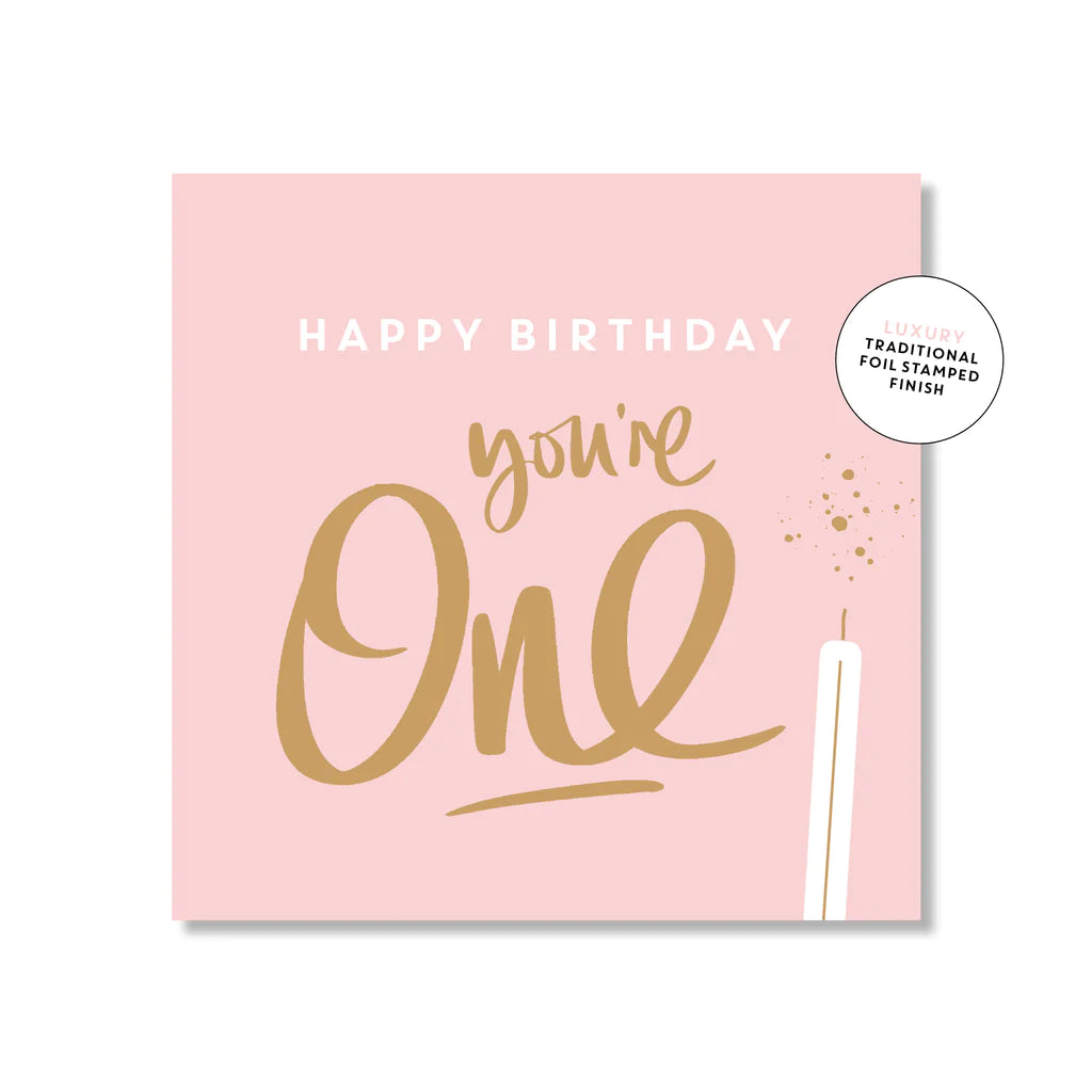 One Bday Gold Pink Small Greeting Card