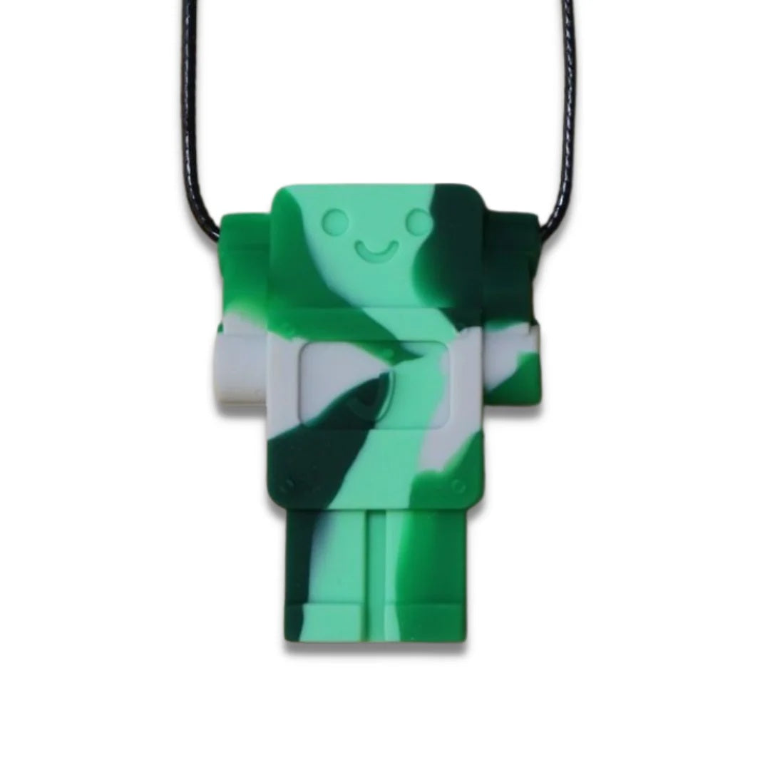 Green Camo Robot Chew Pendant