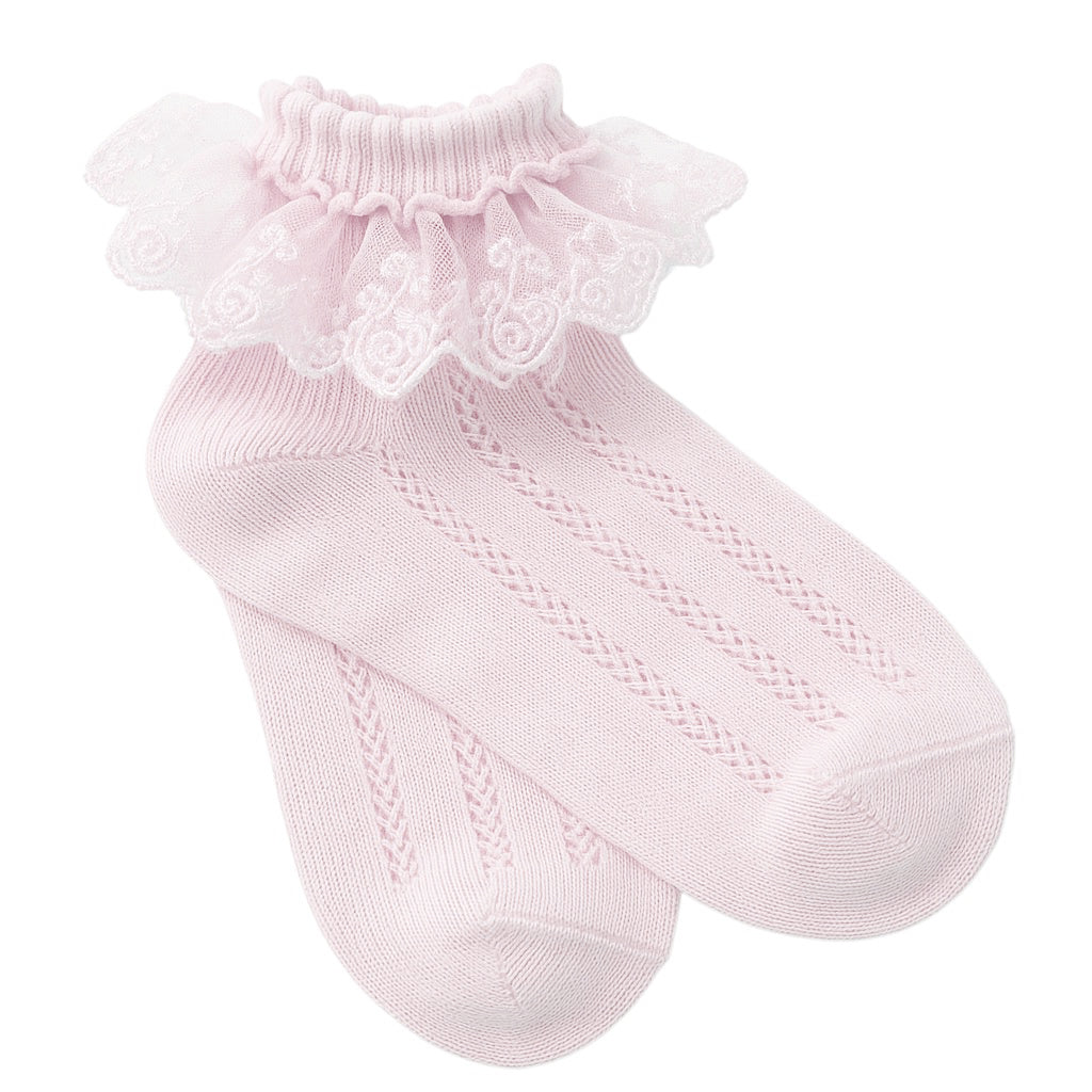 Frill Ankle Socks (Baby Pink)